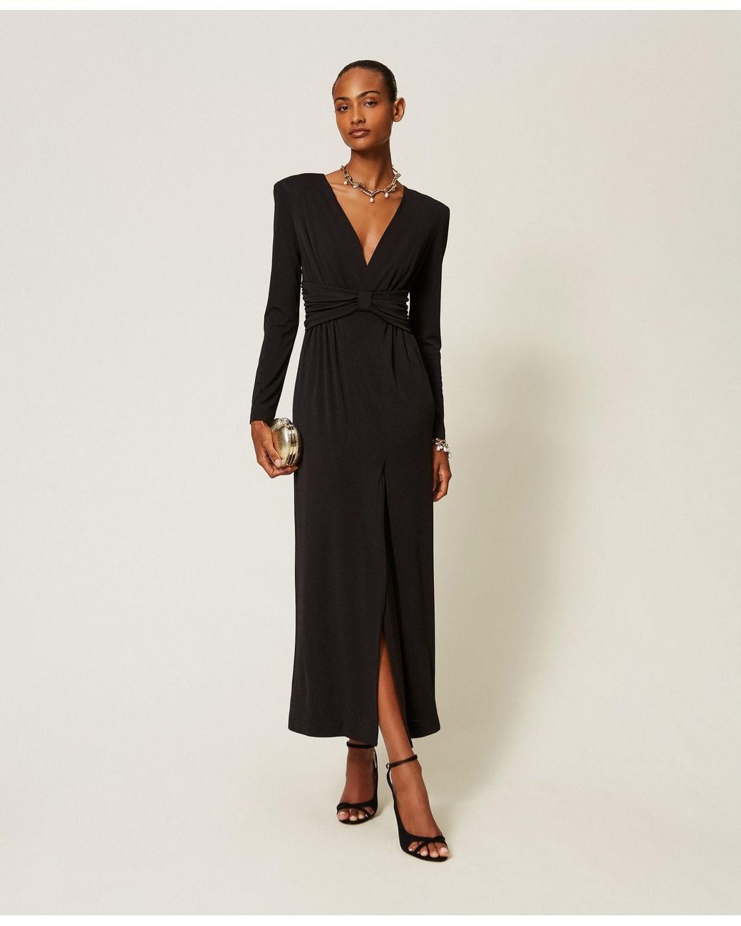 Twinset Natural Long Dress With Draping