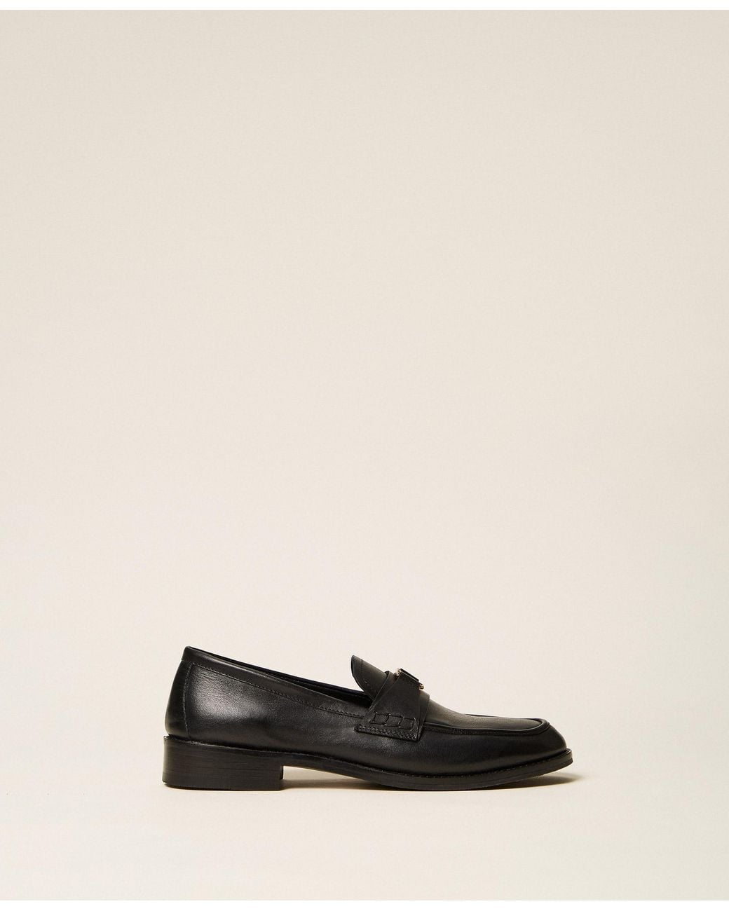 Twinset Natural Leather Loafers With Logo