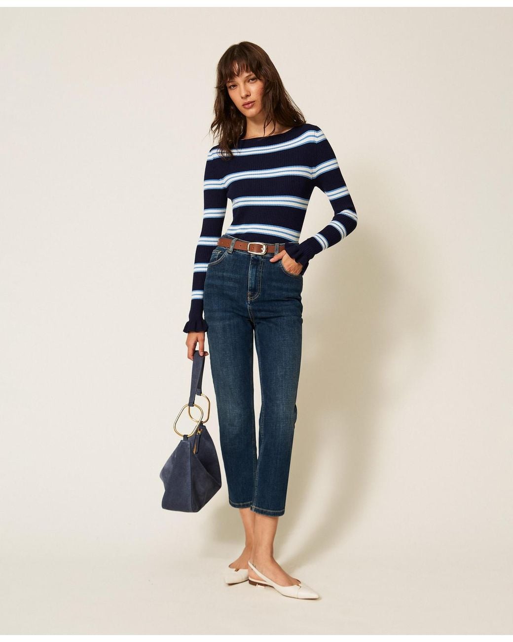 Twinset Blue Five-Pocket Cropped Jeans