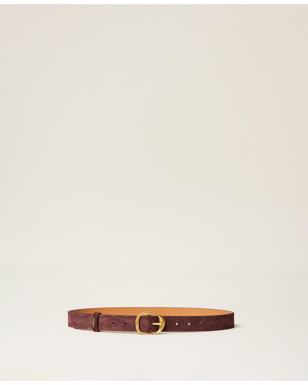 Twinset Natural Crocodile Print Suede Belt