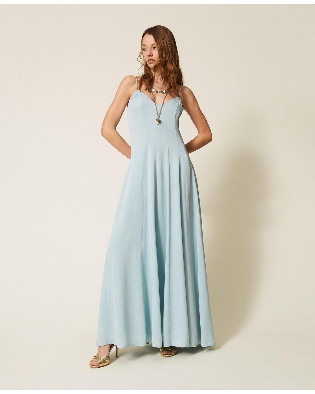 Twinset Blue Long Satin Dress