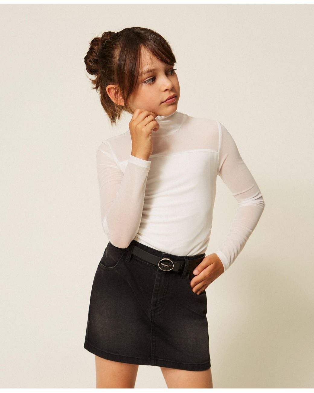 Twinset White Turtleneck Tulle T-Shirt
