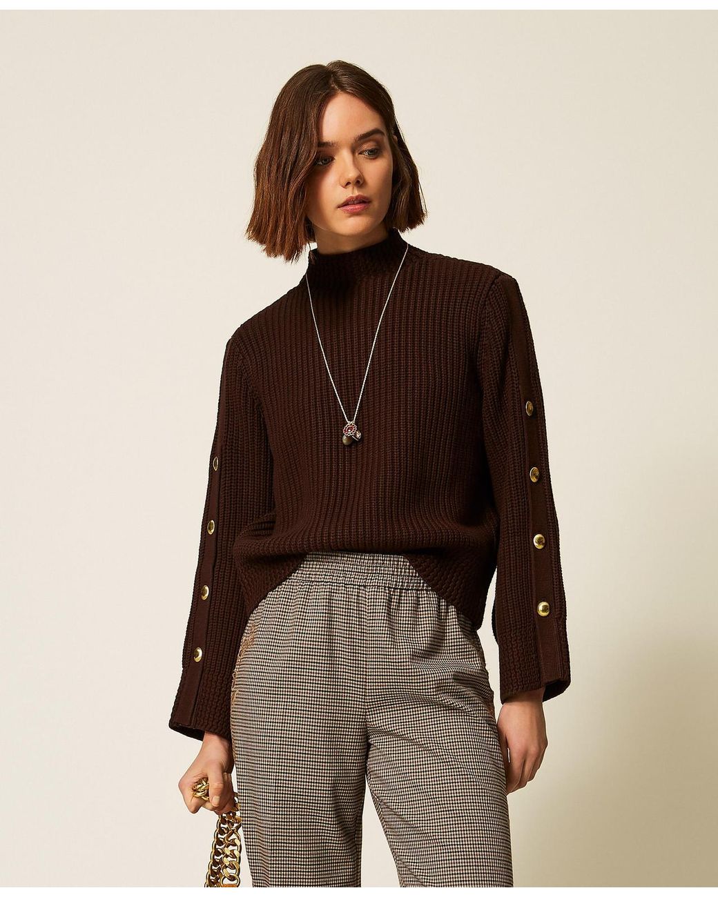 Twinset Brown Jumper With Metal Buttons