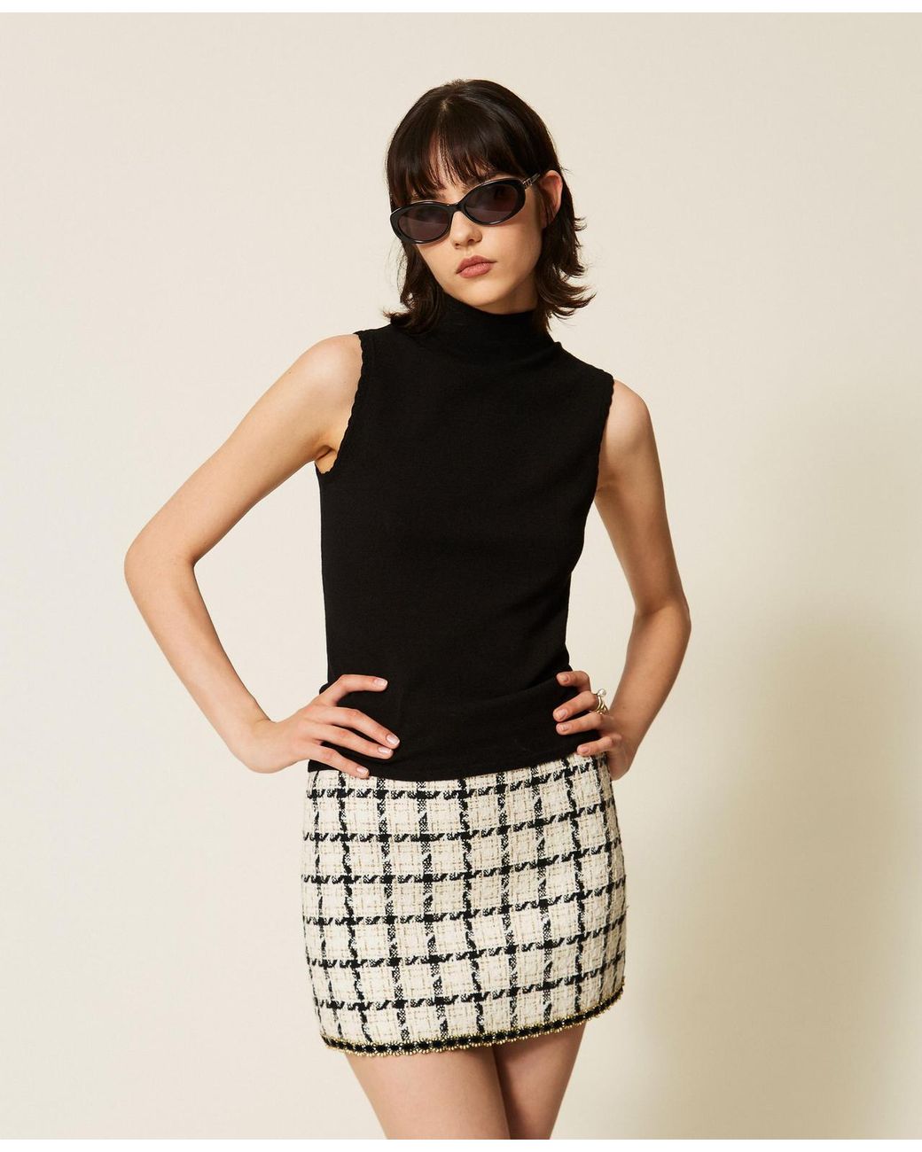 Twinset Black Knitted Top With Crochet Details
