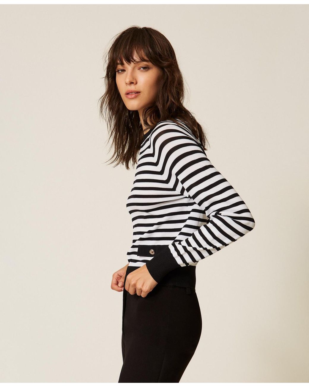 Twinset White Striped Crew Neck Jumper