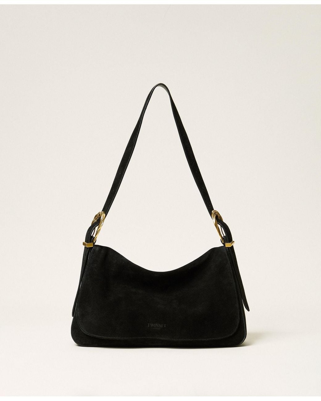 Twinset Black Medium Liliane Suede Bag With Buckles