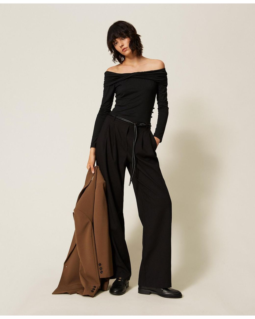 Twinset Black Jumpsuit With Draping And Belt