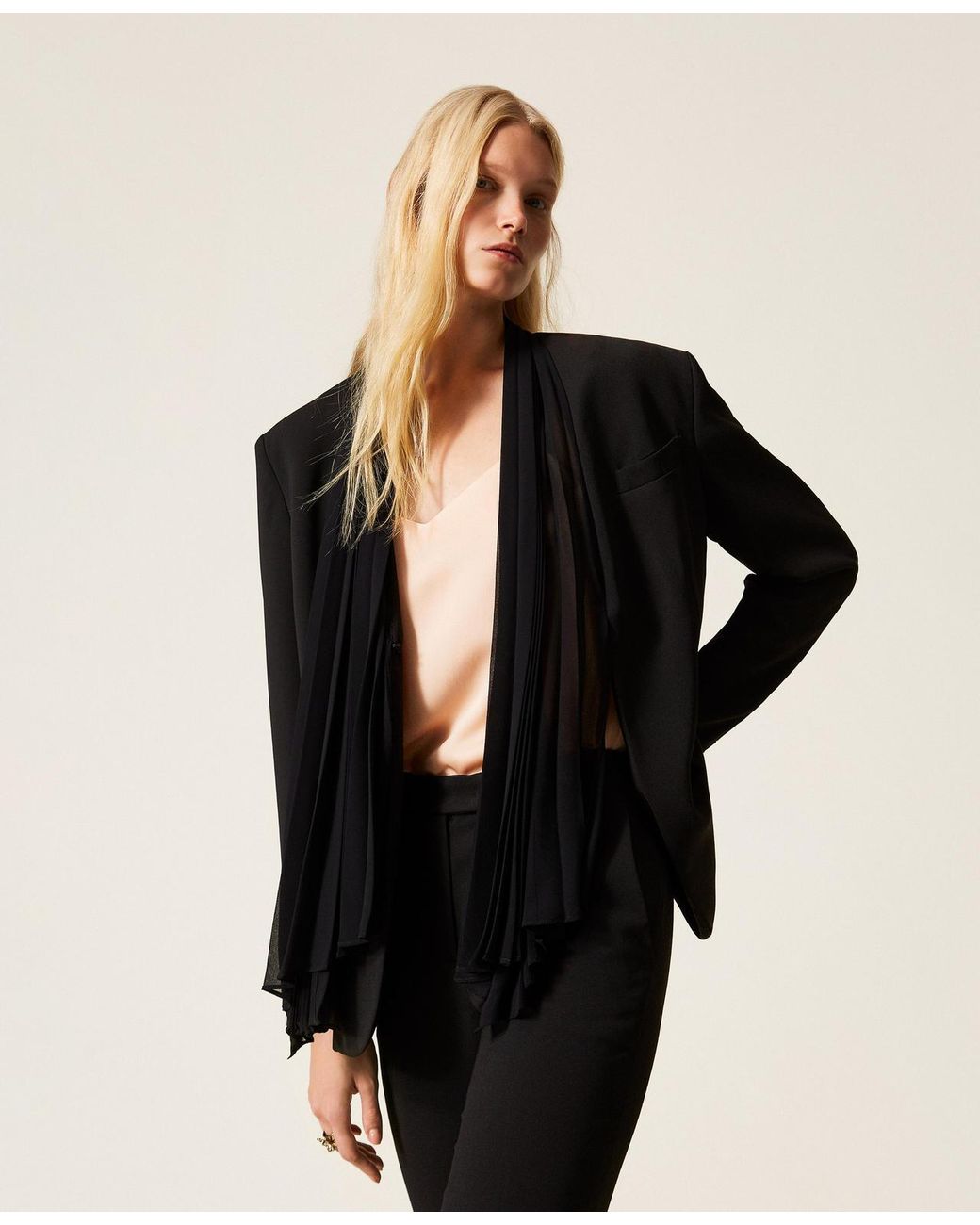 Twinset Black Crêpe Jacket With Pleated Sash