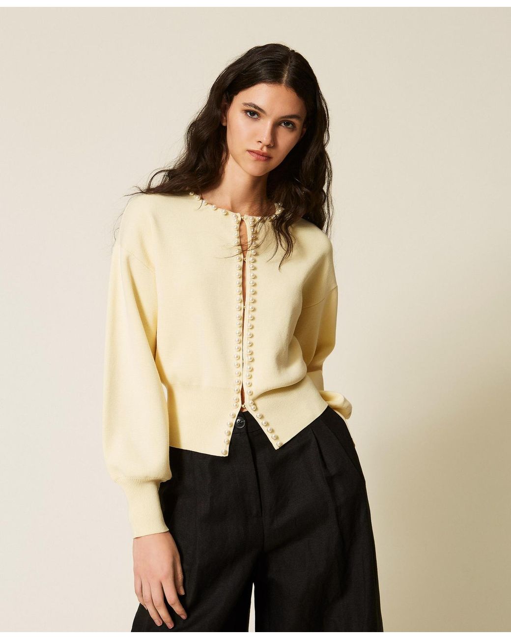 Twinset Black Cardigan With Pearl Embroidery