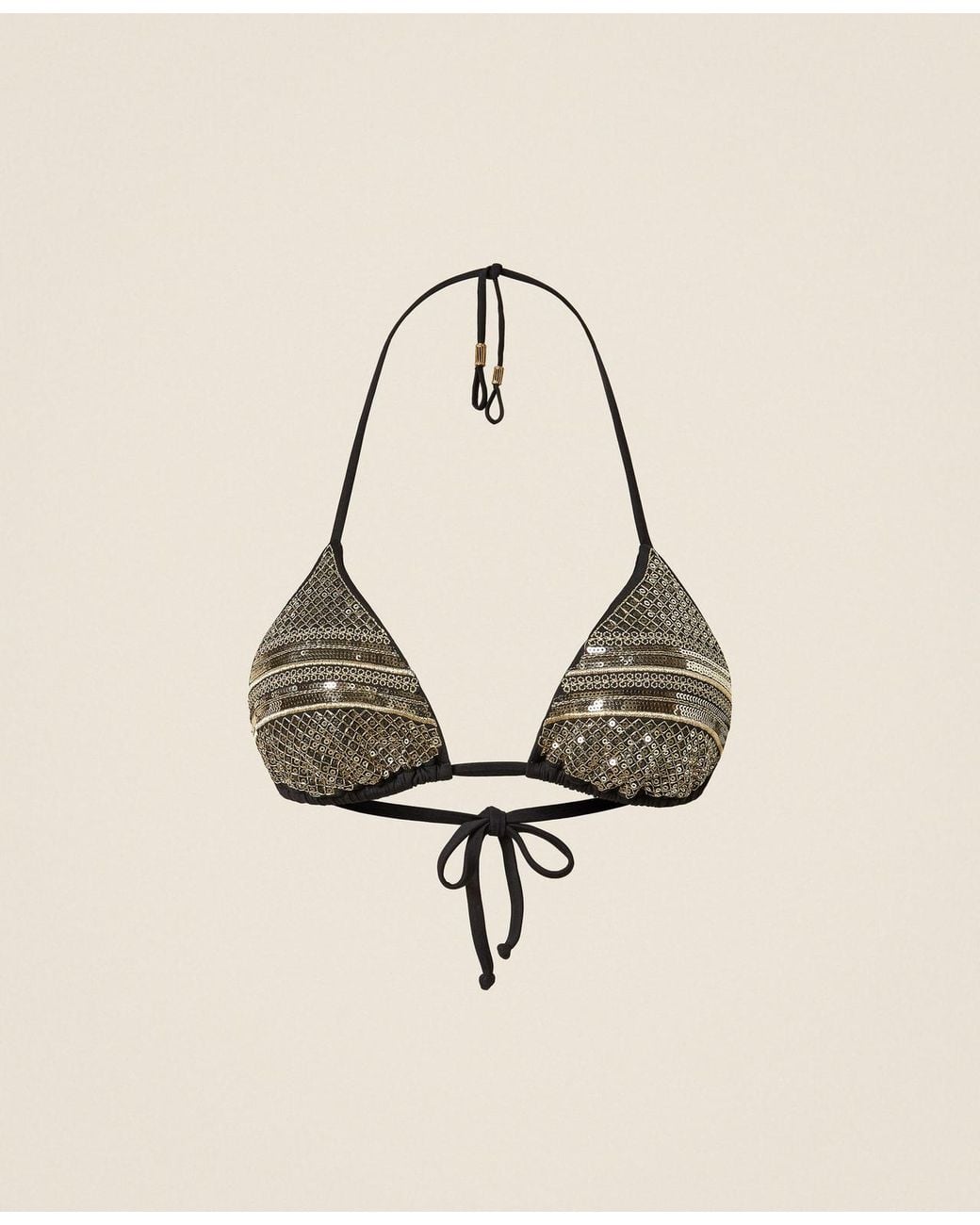 Twinset Natural Sequin Embroidered Triangle Bikini Top