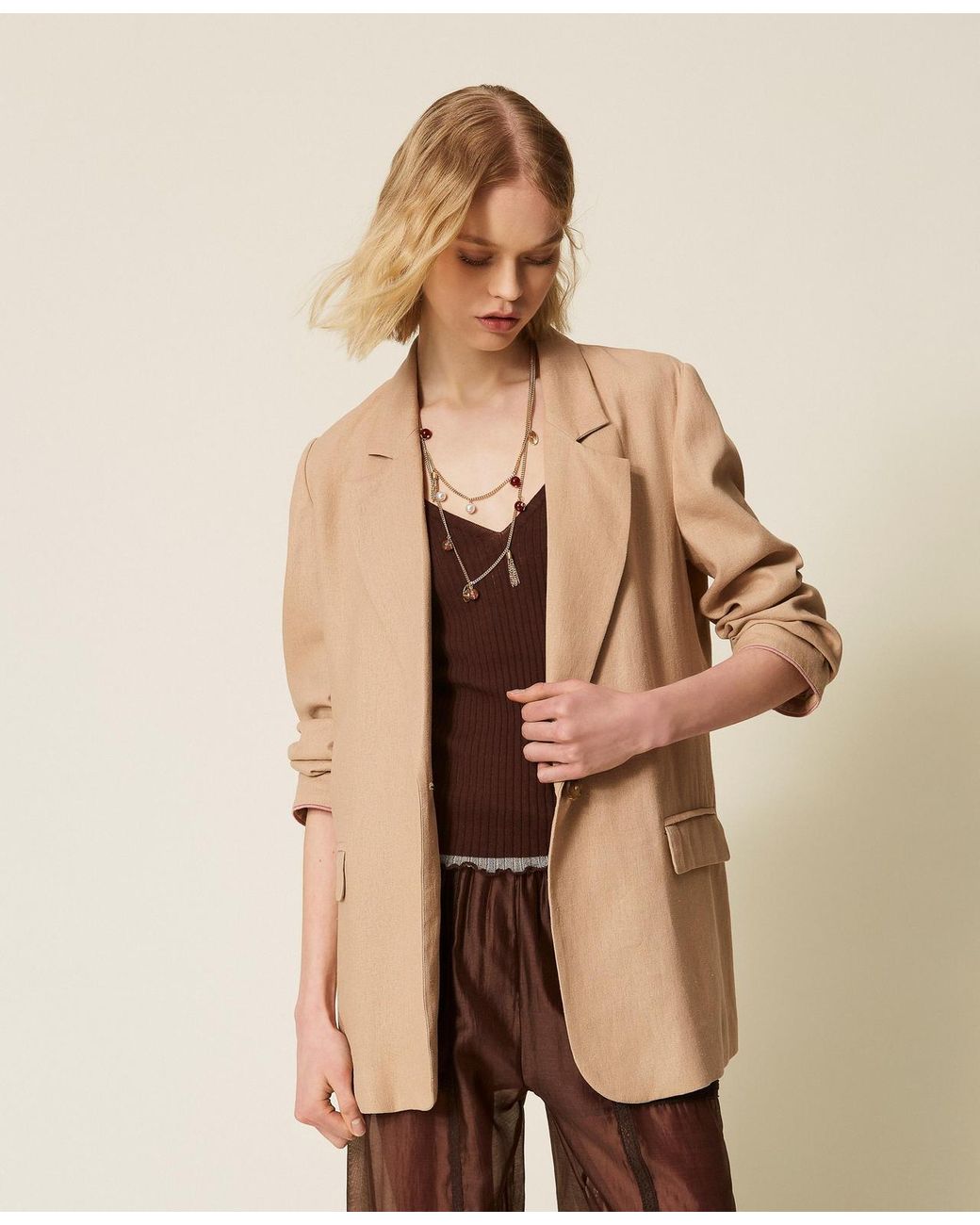 Twinset Natural Linen Blend Blazer