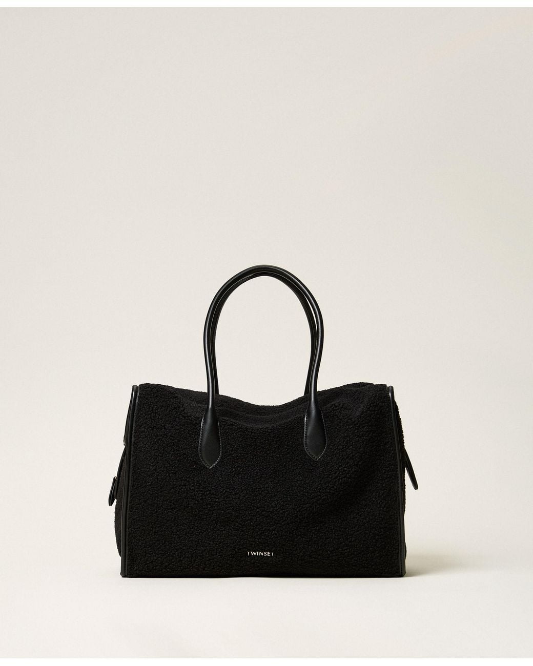 Twinset Black Faux Fur Bowler Bag