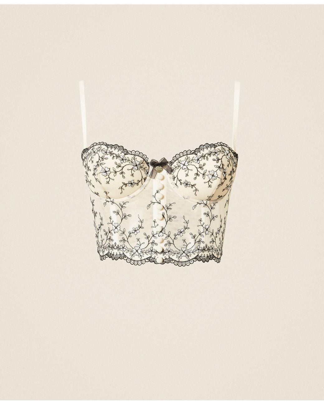 Twinset Natural Embroidered Tulle Bustier