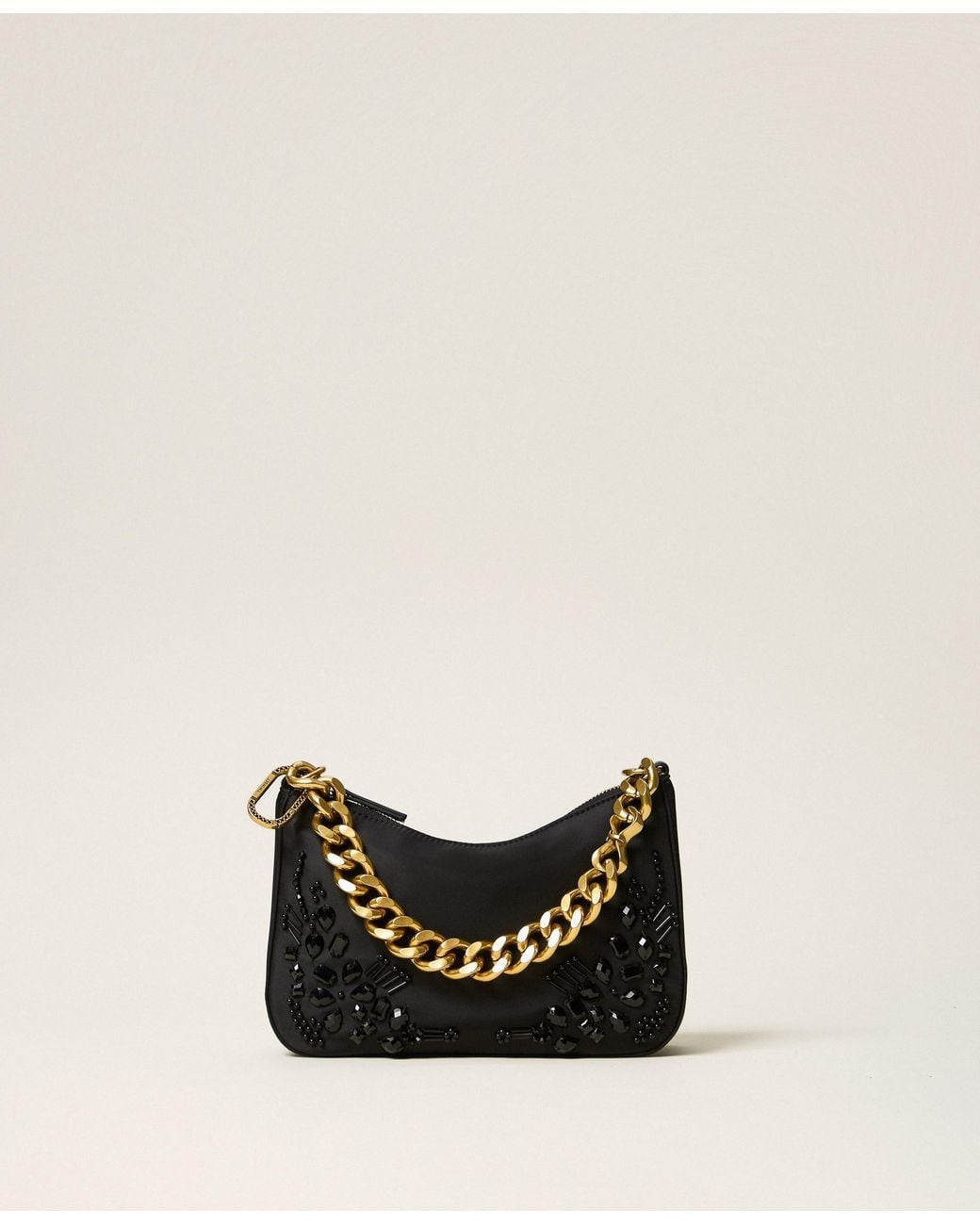 Twinset White Liliane Satin Bag With Embroidery