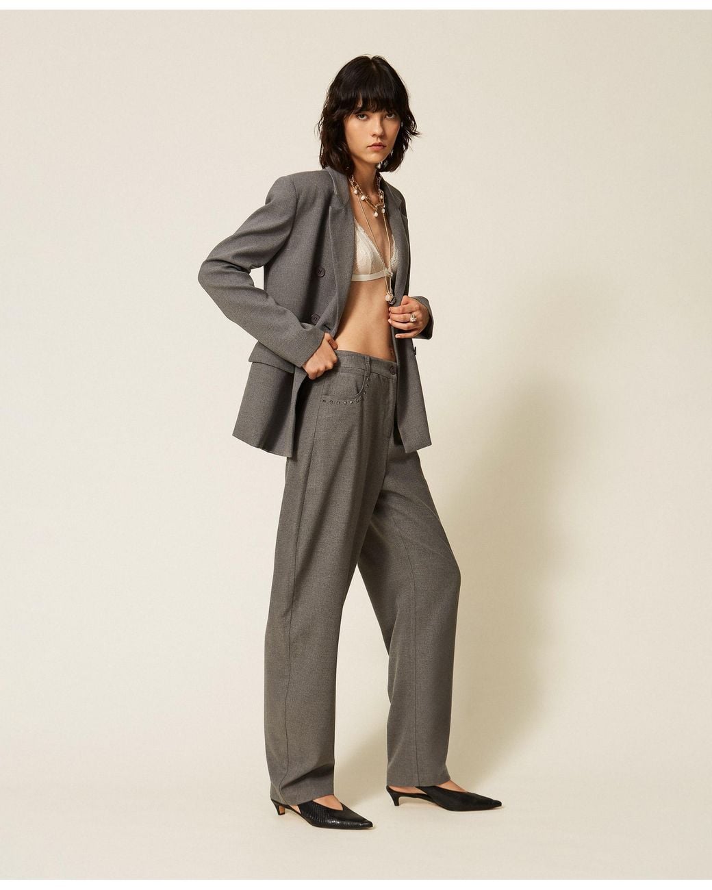 Twinset Natural Flannel Balloon Trousers