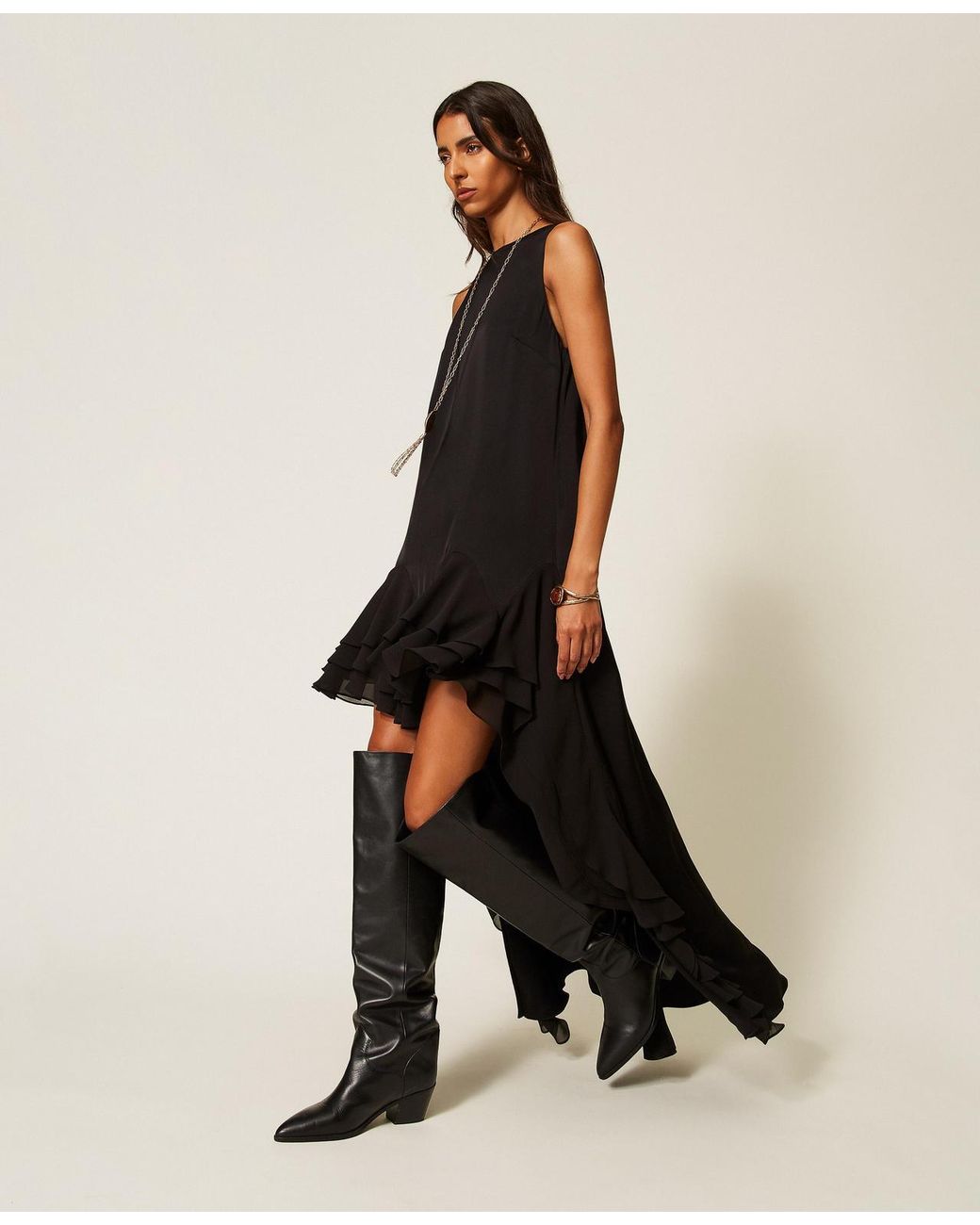 Twinset Natural Myfo Long Asymmetric Satin Dress