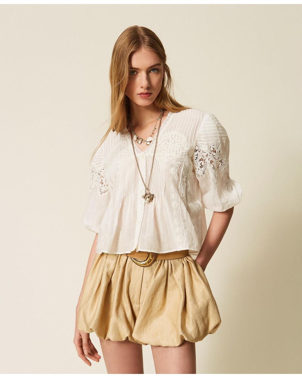 Twinset Natural Silk Blend Muslin Shirt