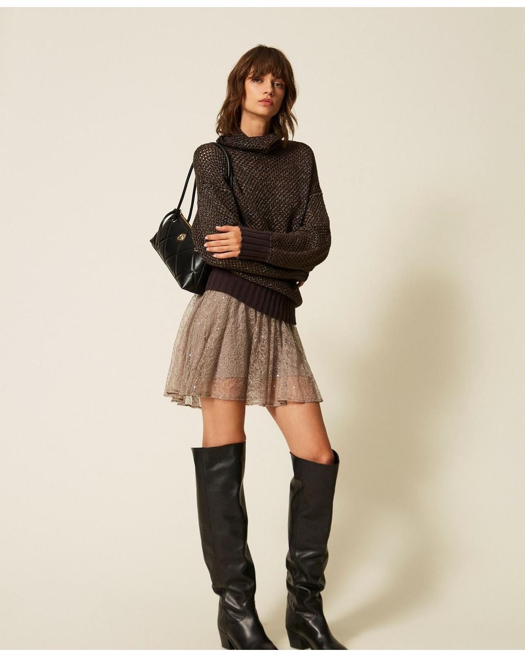 Twinset Natural Lace Miniskirt With Sequins