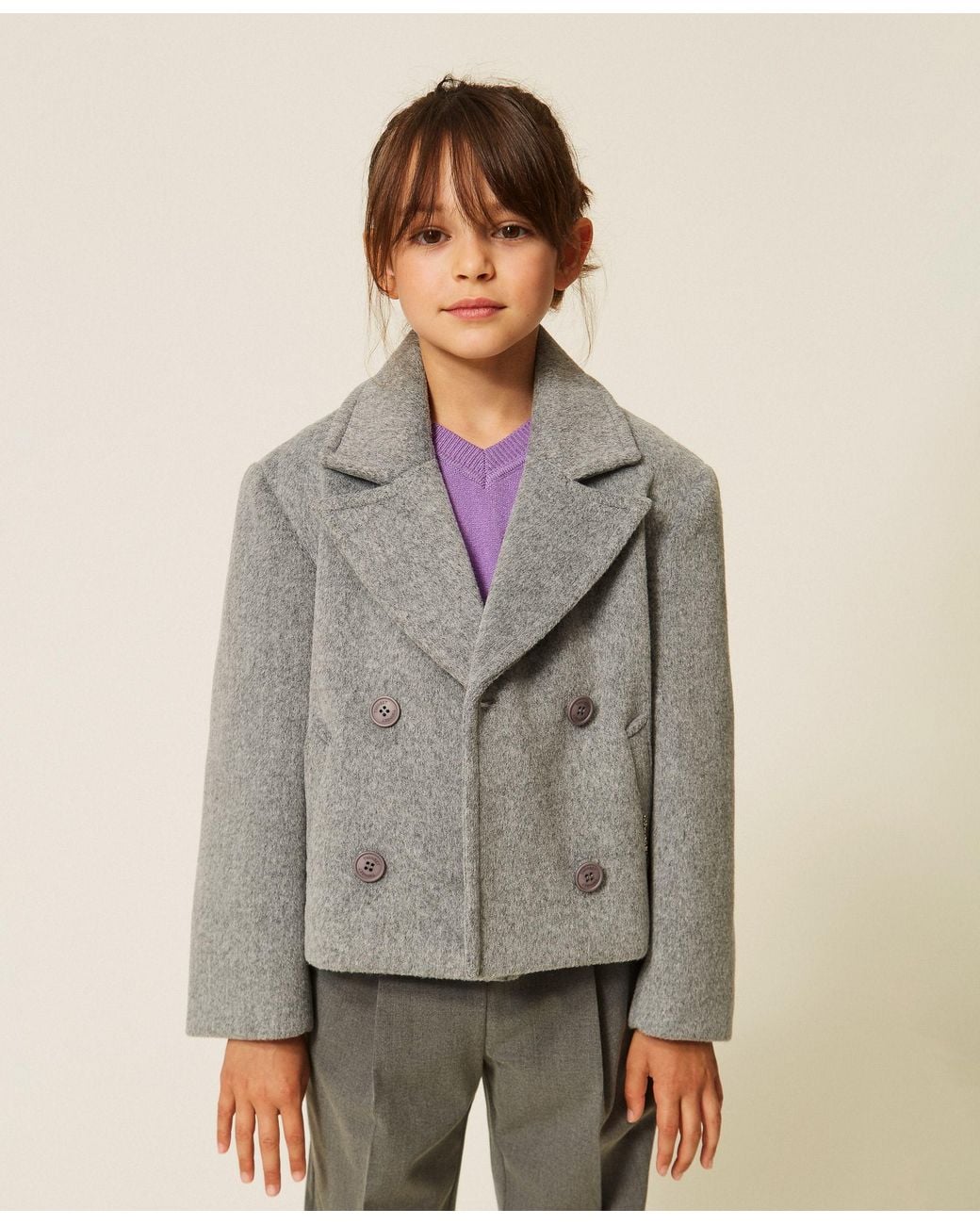 Twinset Gray Double Breasted Wool Cloth Caban