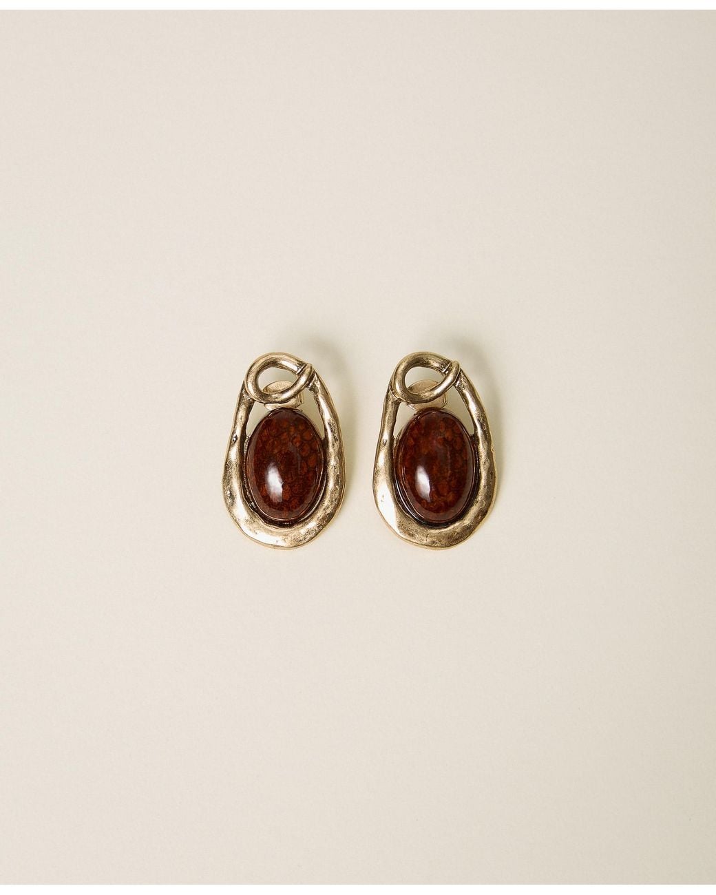 Twinset Natural Animal Print Cabochon Earrings, "Aged Coppery Brass"