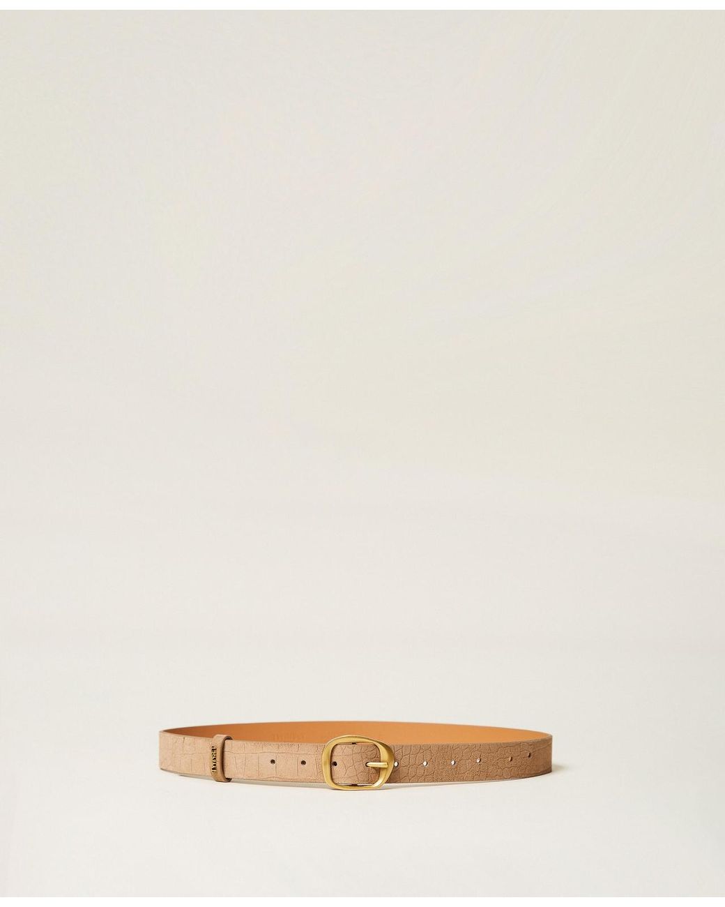 Twinset Natural Crocodile Print Suede Belt