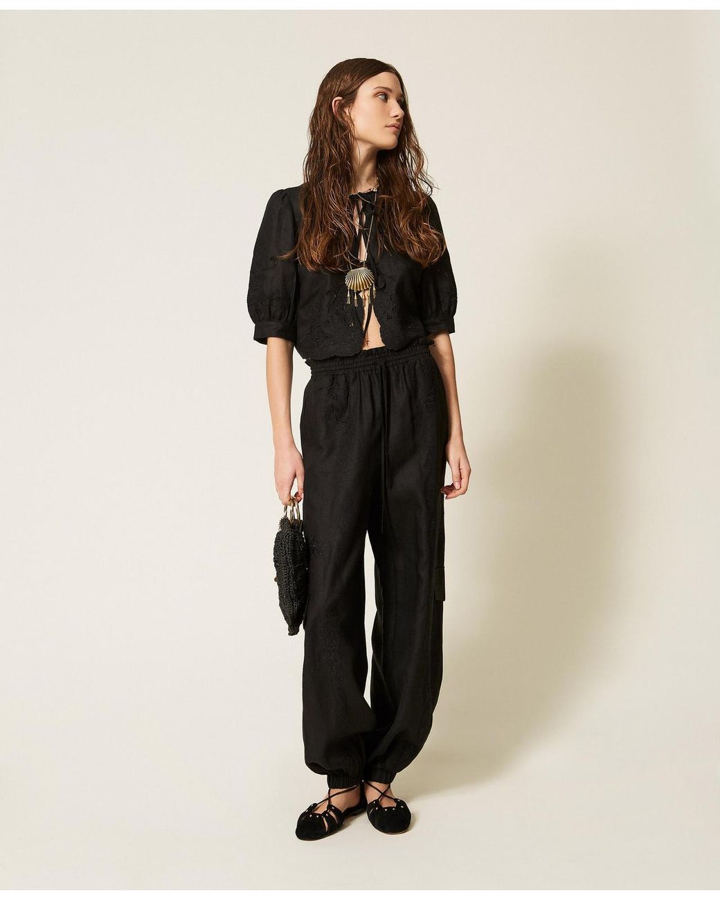 Twinset Natural Linen And Broderie Anglaise Shirt