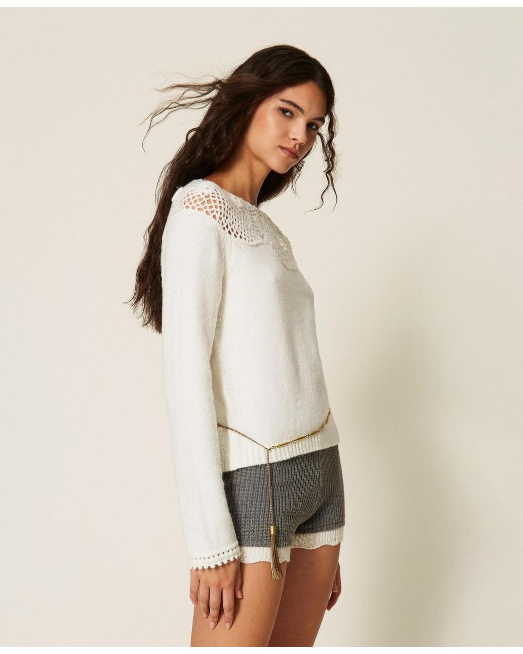 Twinset Natural Rose Crochet Jumper