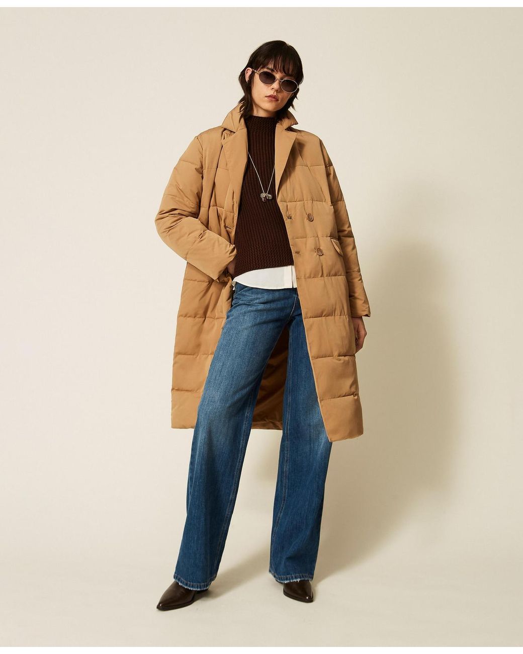 Twinset Blue Double-Breasted Down Jacket With Pockets