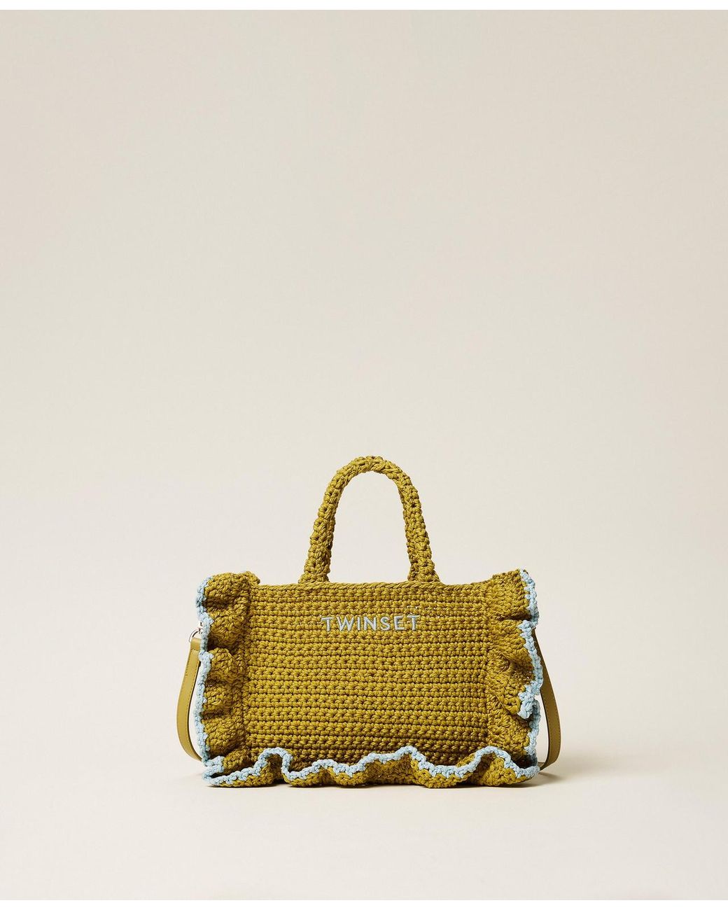 Twinset Yellow Crochet Shoulder Bag With Flounces
