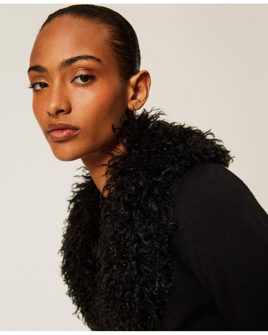 Twinset Black Cropped Cardigan With Faux Fur