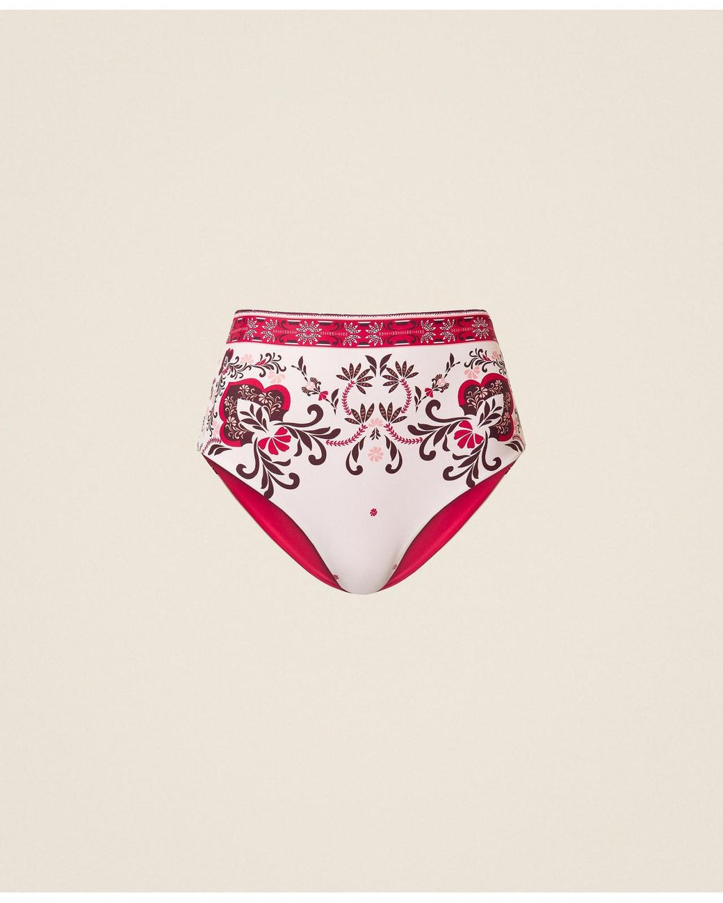 Twinset Pink High Waist Bikini Bottom With Foulard Print