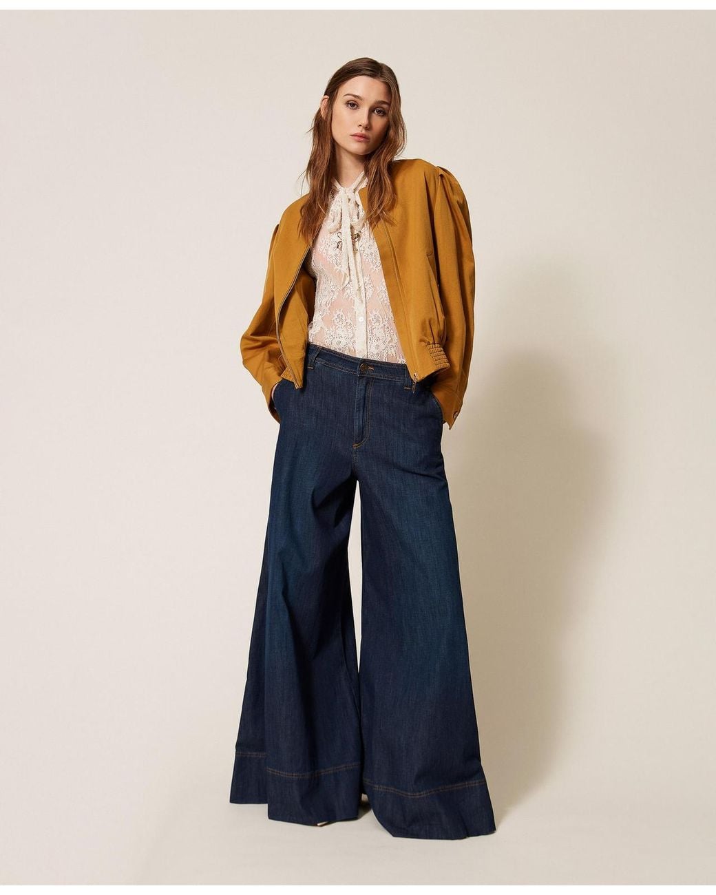 Twinset Blue Palazzo Jeans With Stitching