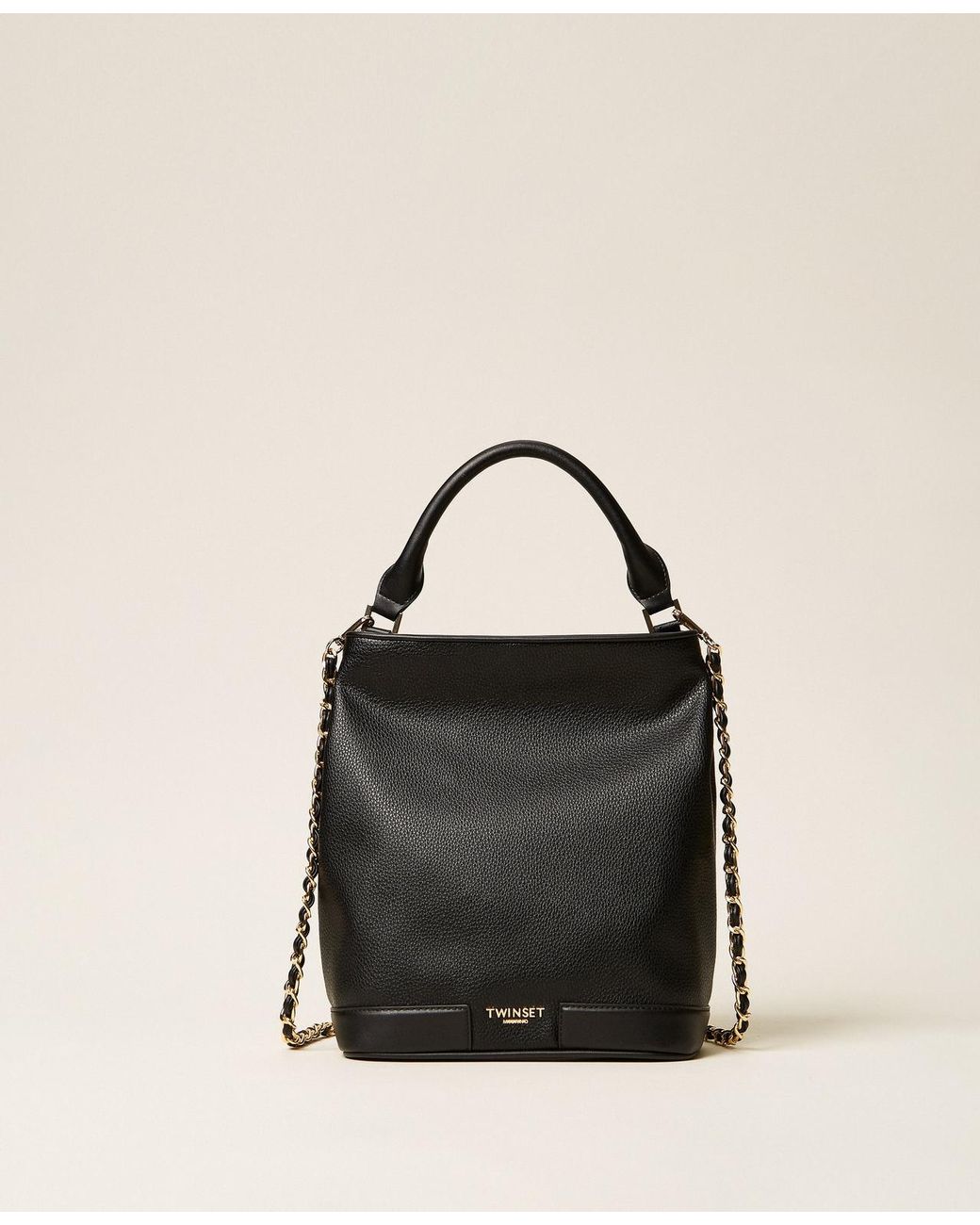 Twinset Black Bucket Bag With Logo