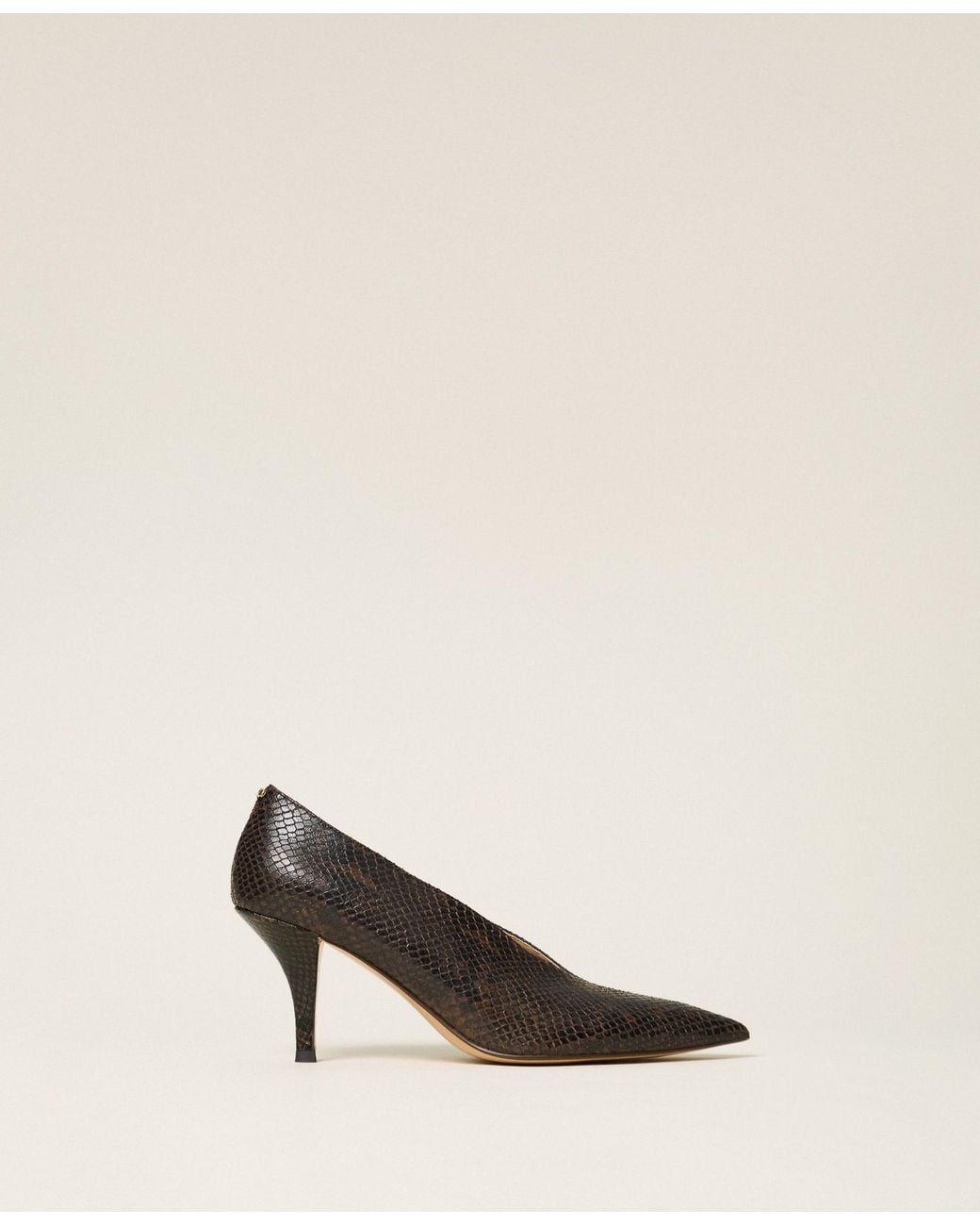Twinset Natural Python Print Leather Court Shoes