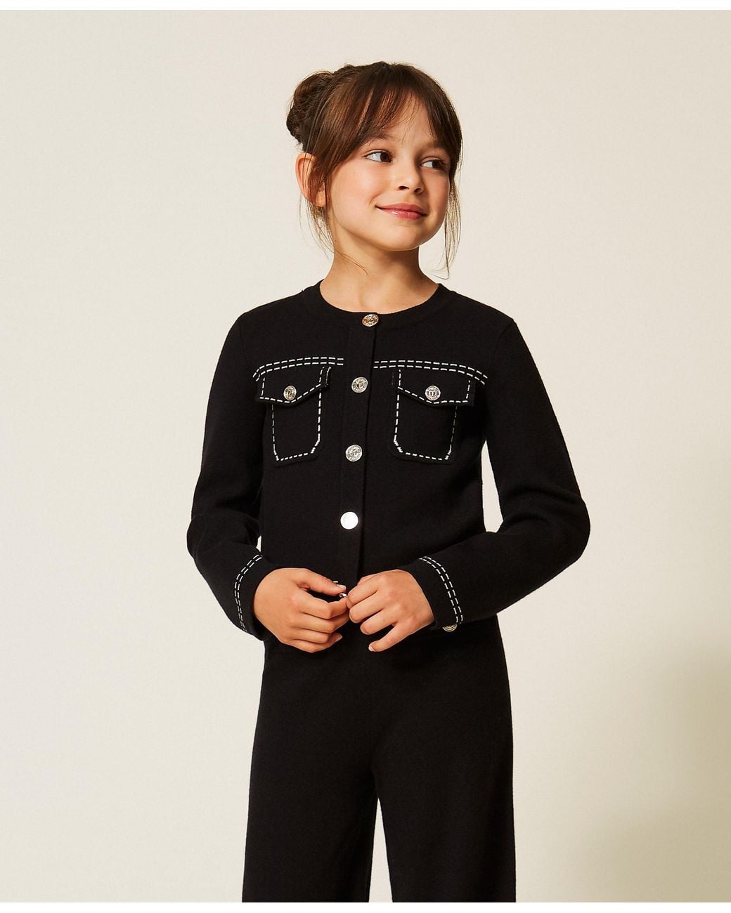 Twinset Black Knitted Jacket With Stitching, "Snow" Stitching