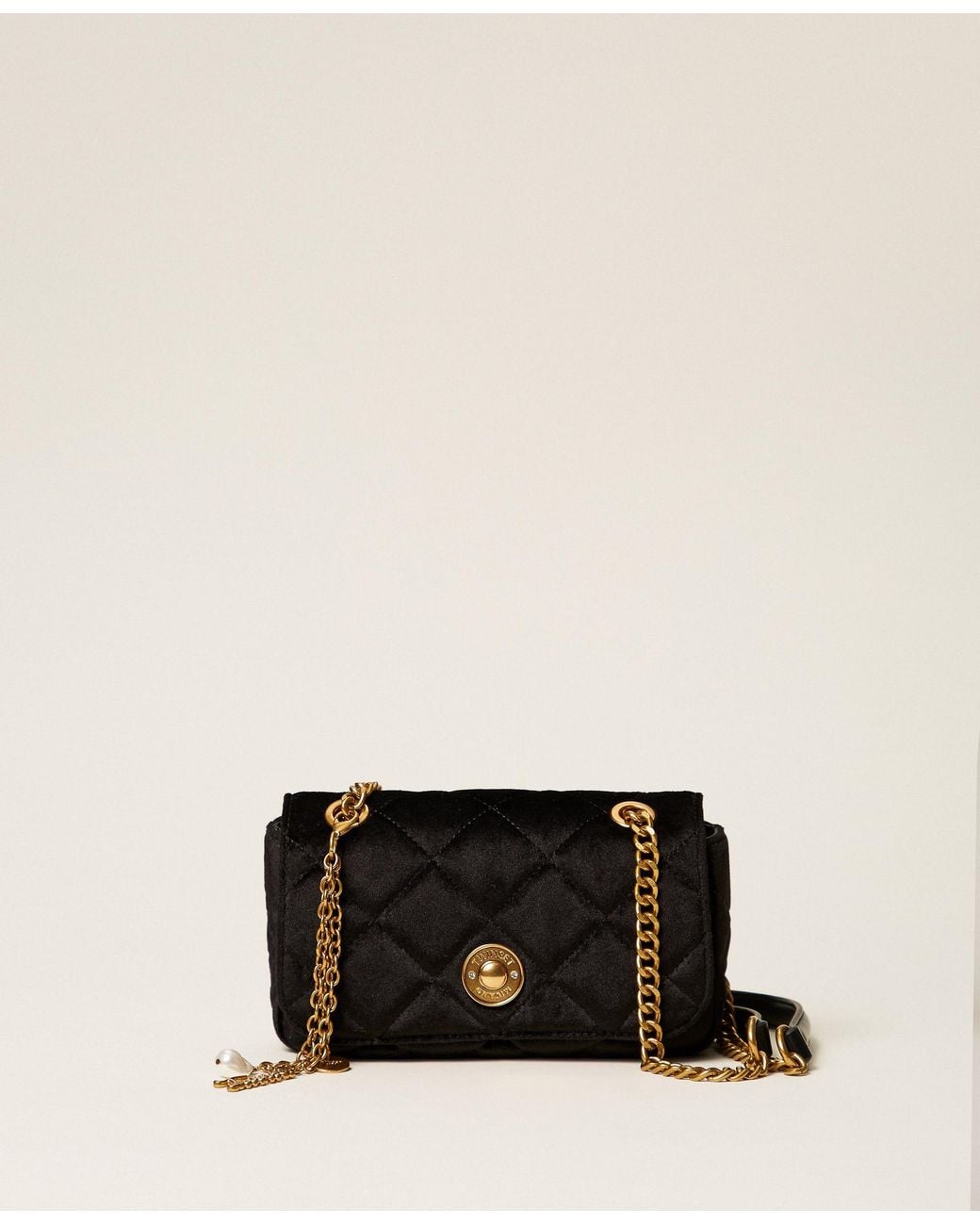 Twinset Natural Quilted Velvet Shoulder Bag