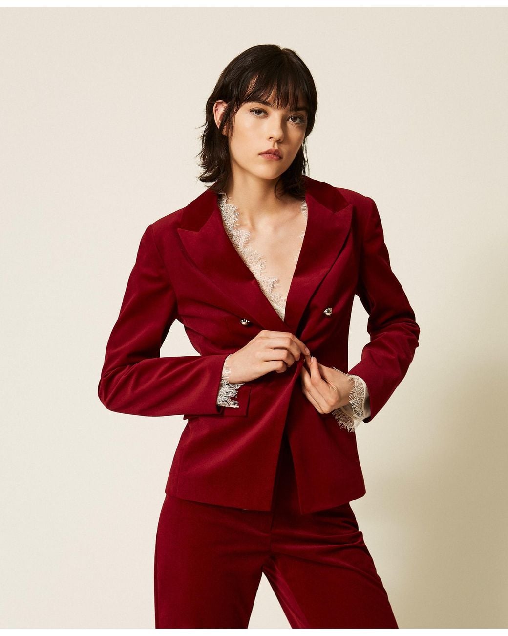 Twinset Red Velvet Blazer, "Rhubarb"