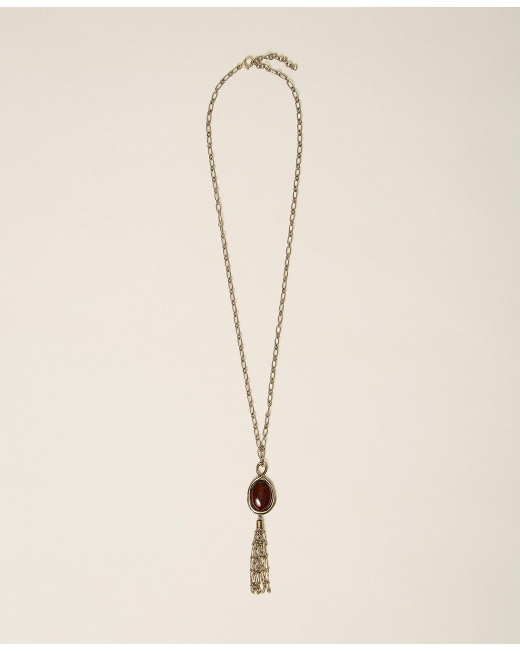 Twinset Natural Long Necklace With Animal Print Pendant