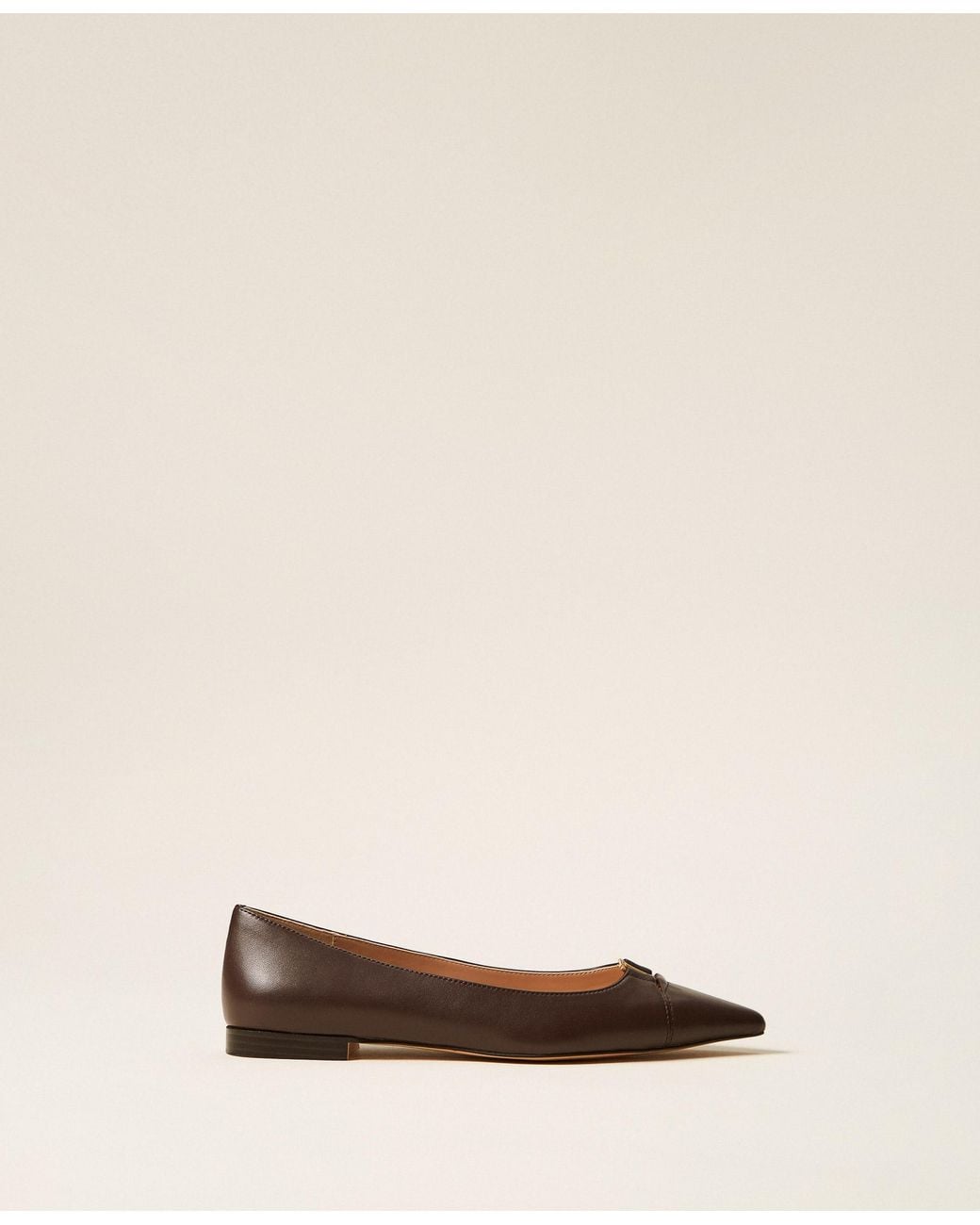 Twinset Natural Leather Ballerina Flats With Logo