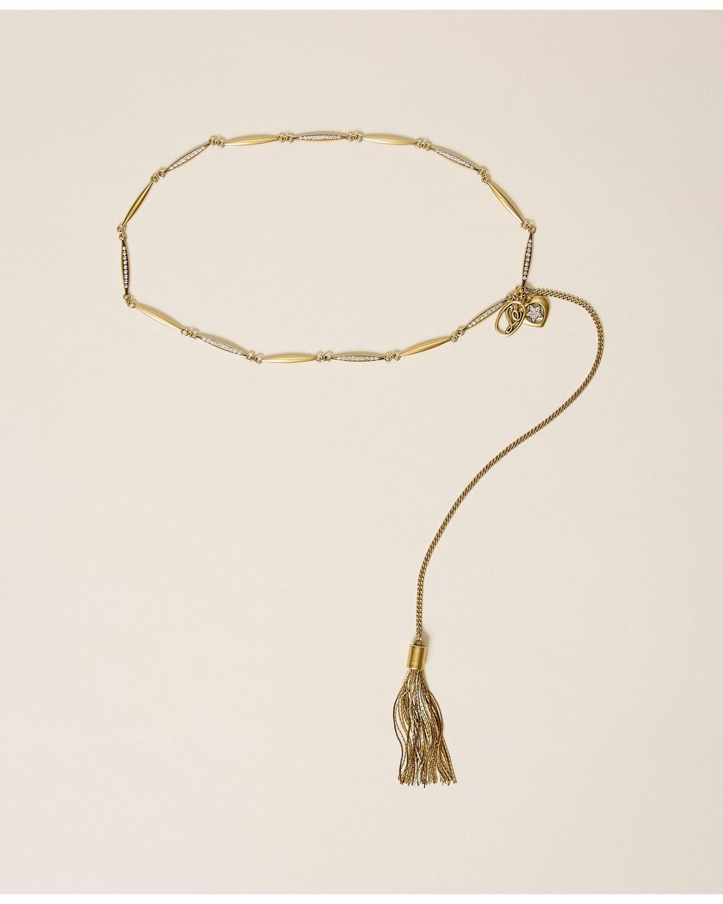 Twinset Natural Chain Belt With Tassel Pendant
