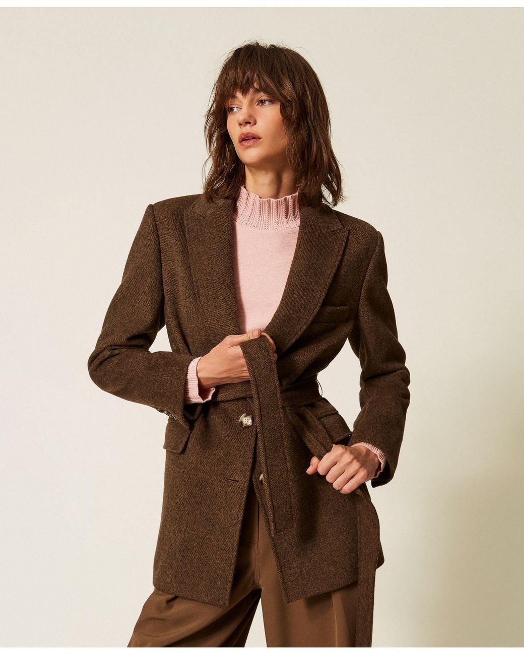 Twinset Brown Velour Wool Cloth Blazer
