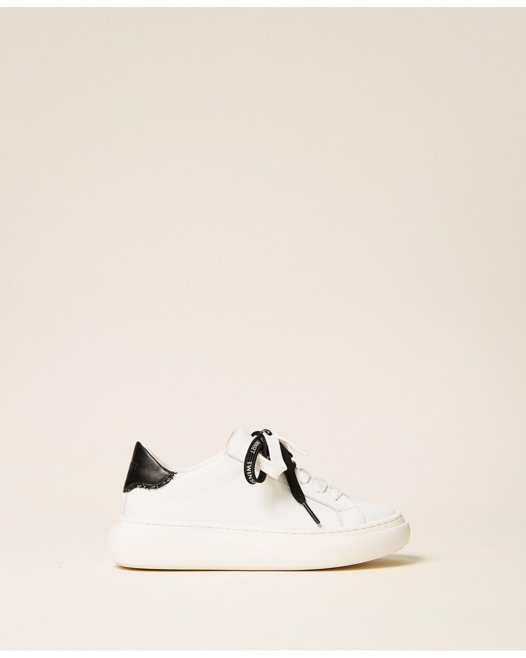 Twinset Natural Leather Trainers With Logo