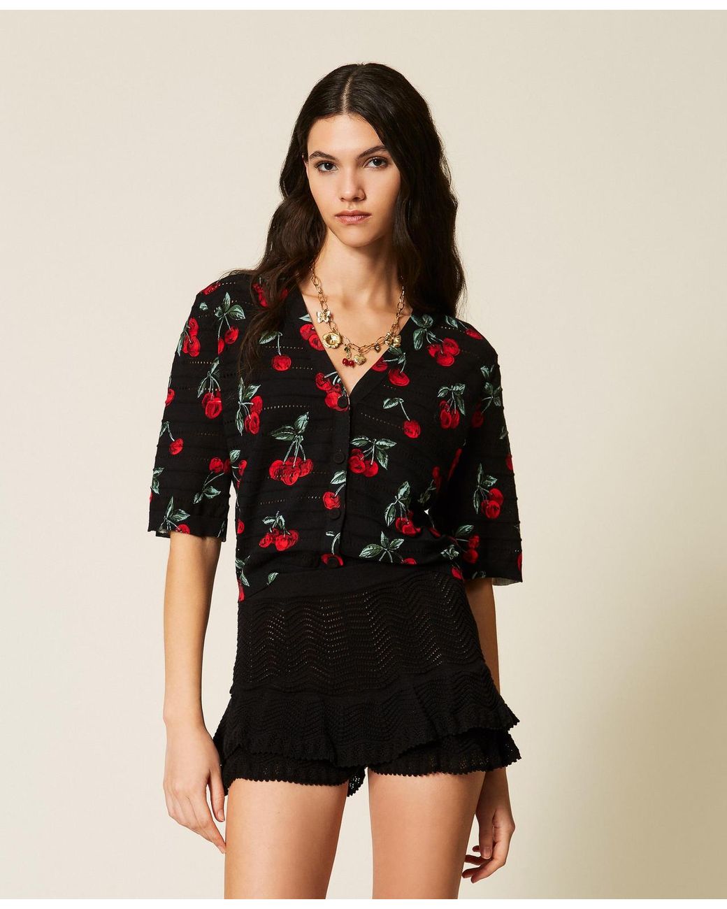 Twinset Black Cherry Print Cardigan
