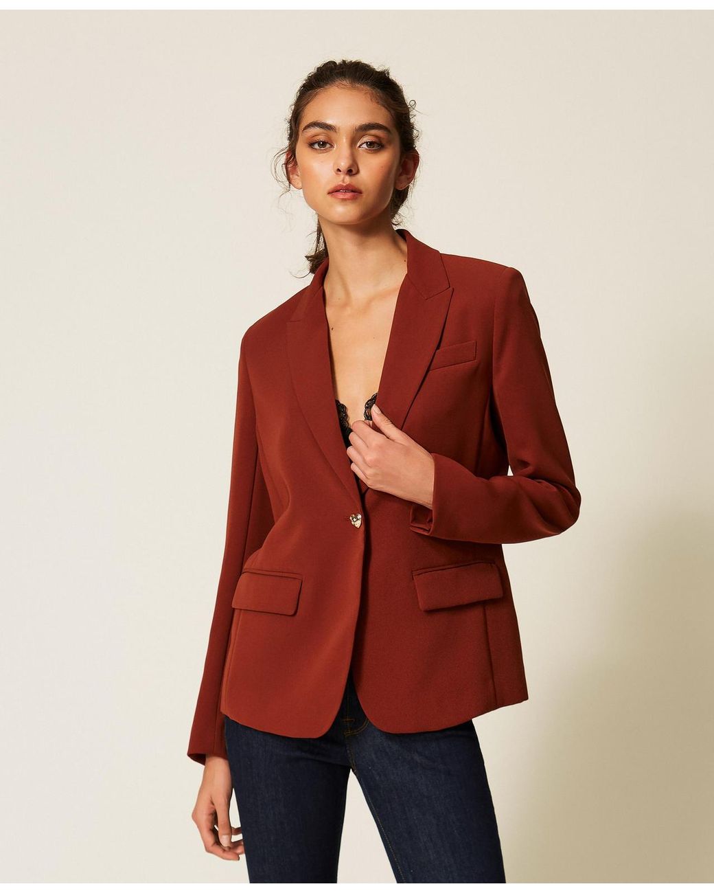 Twinset Red Crêpe Blazer With Heart-Shaped Button