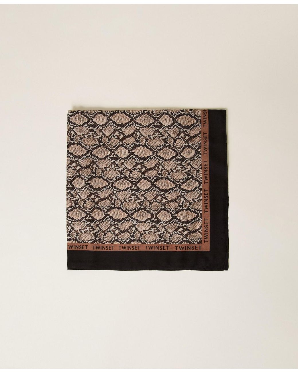 Twinset Natural Kefiah With Logo And Animal Print