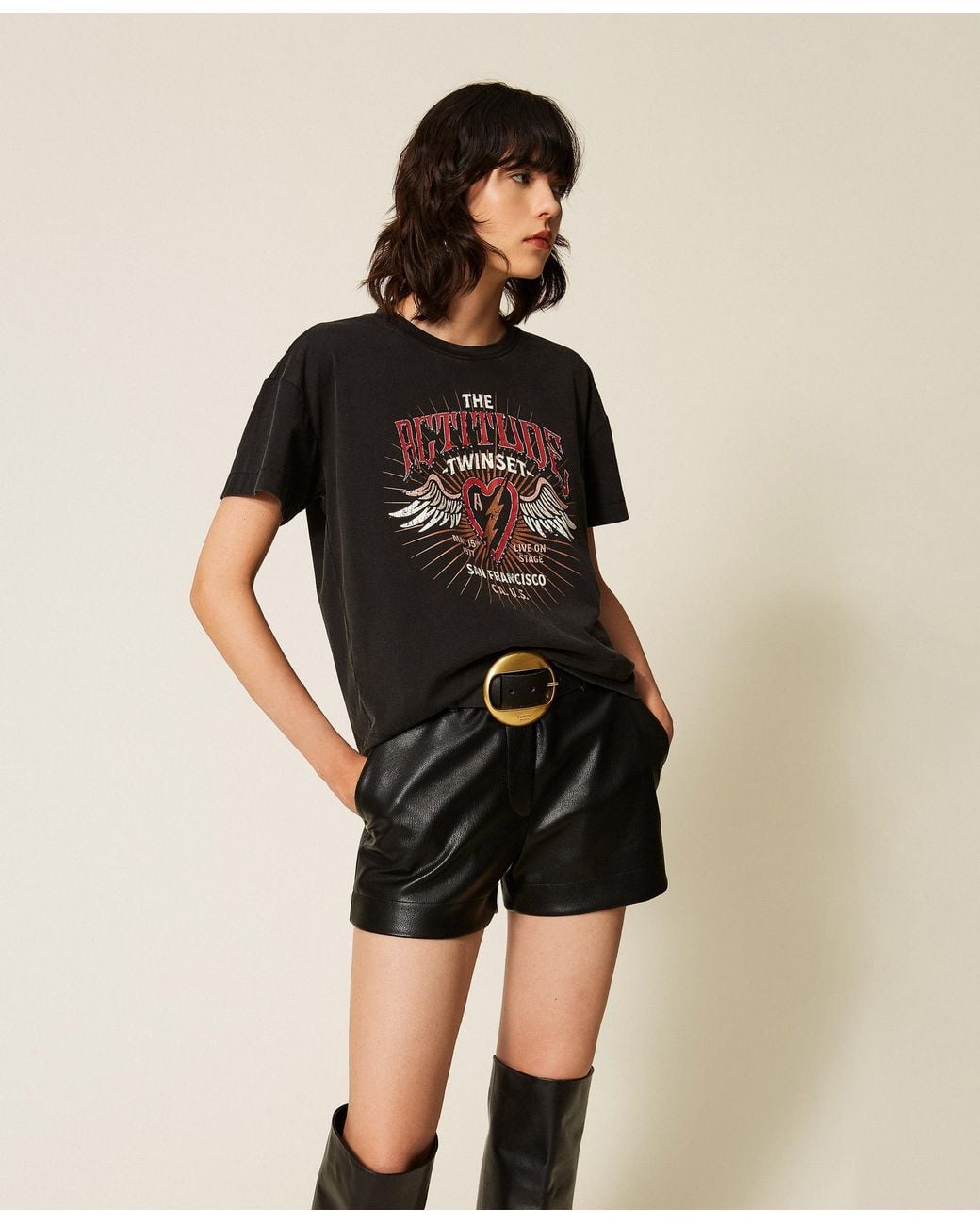 Twinset Black Faux Leather Shorts