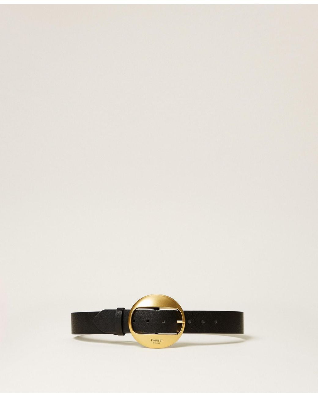 Twinset Natural Leather Belt With Round Buckle