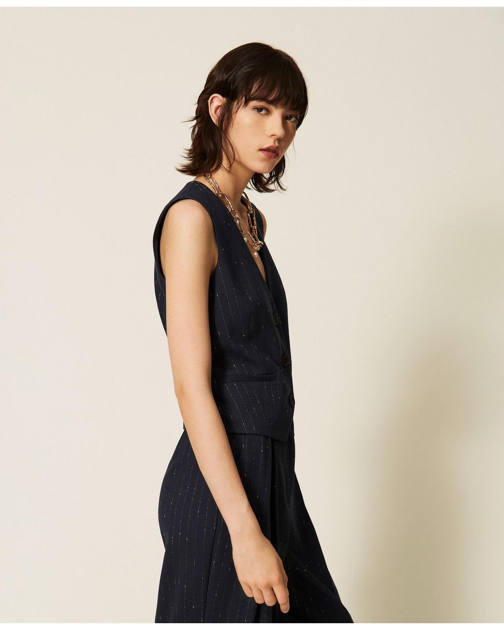 Twinset Natural Slim Pinstripe Waistcoat