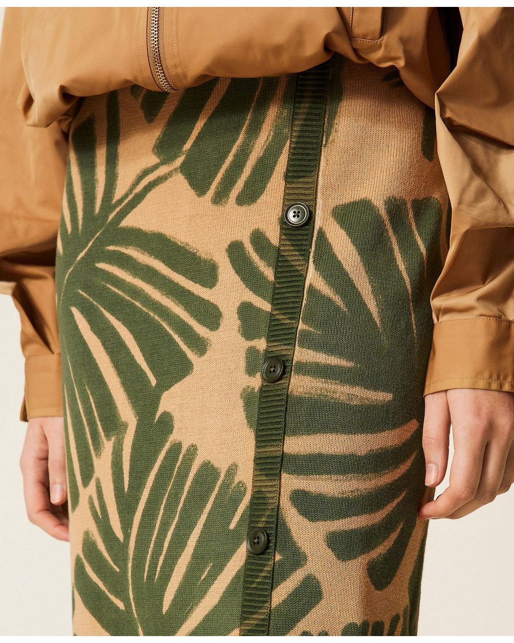 Twinset Green Midi Knit Skirt With Print