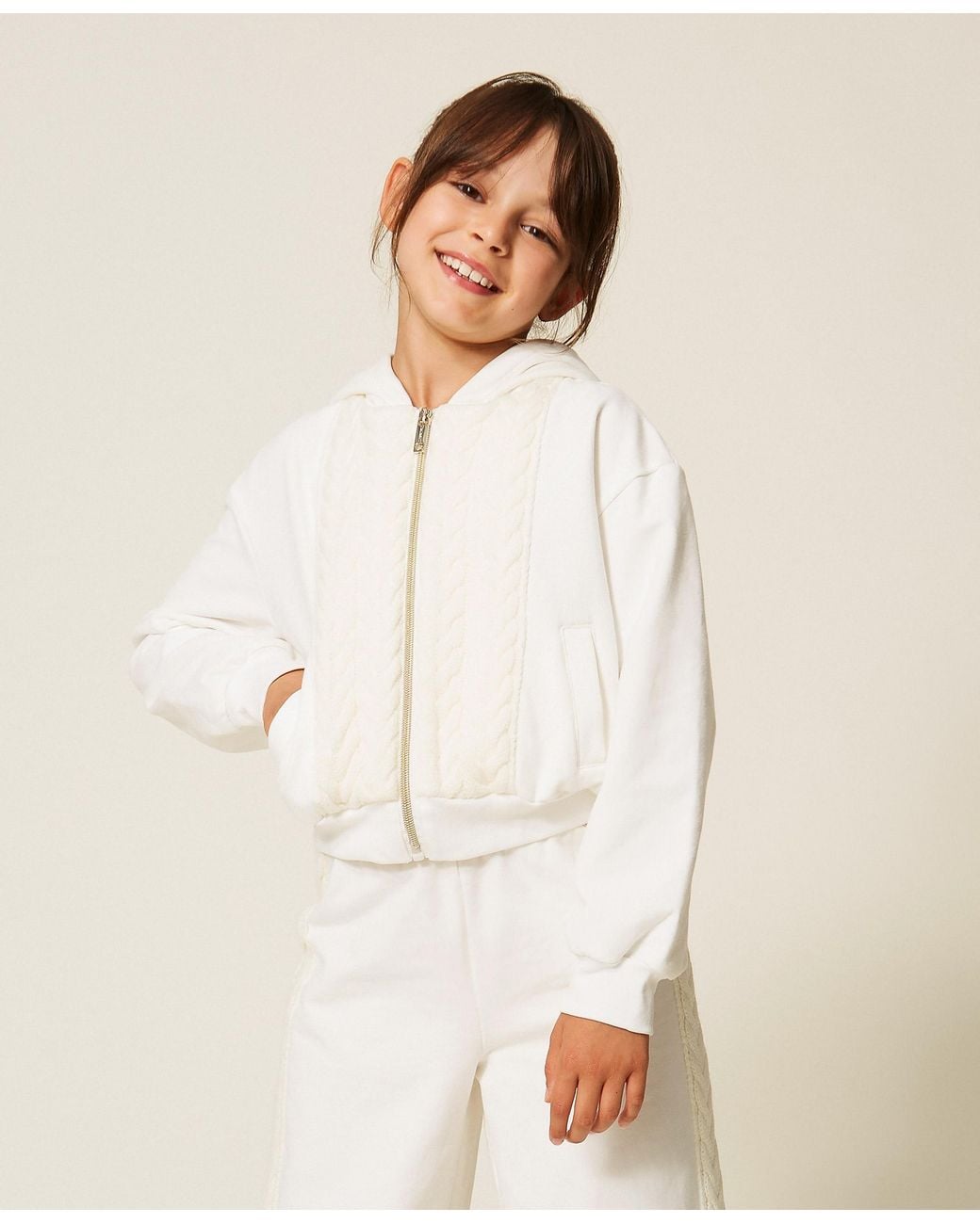 Twinset White Hoodie With Knitted Insert
